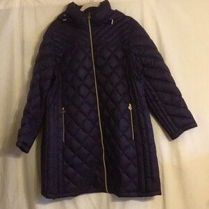 Michael Kors Packable Hooded Full Front Zip Quilted Down Puffer Coat Eggplant